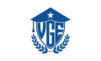 VGE three letter iconic academic logo design vector template. monogram, abstract, school, college, university, graduation cap symbol logo, shield, model, institute, educational, coaching canter, tech