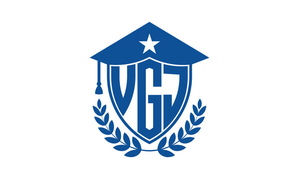 VGJ three letter iconic academic logo design vector template. monogram, abstract, school, college, university, graduation cap symbol logo, shield, model, institute, educational, coaching canter, tech
