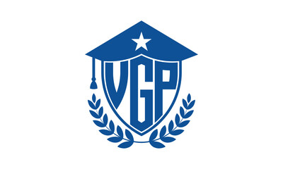VGP three letter iconic academic logo design vector template. monogram, abstract, school, college, university, graduation cap symbol logo, shield, model, institute, educational, coaching canter, tech