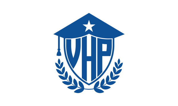 VHP three letter iconic academic logo design vector template. monogram, abstract, school, college, university, graduation cap symbol logo, shield, model, institute, educational, coaching canter, tech