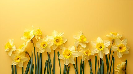 Spring floral background with vibrant yellow narcissus or daffodil flowers blooming, evoking the essence of the season's beauty. Generative AI

 - obrazy, fototapety, plakaty