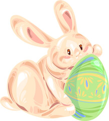 cute kawaii easter bunny lies with egg vector clipart