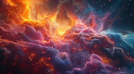 Vibrant celestial scenes showcasing the intersection of quantum mechanics and cosmic wonders, with colorful nebulae and intricate fractal patterns - obrazy, fototapety, plakaty