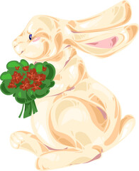 cute kawaii easter bunny with bouquet vector clipart