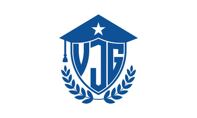 VJG three letter iconic academic logo design vector template. monogram, abstract, school, college, university, graduation cap symbol logo, shield, model, institute, educational, coaching canter, tech