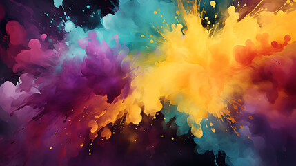 Mardi Gras Digital Watercolor Background Abstract Splash Colorful Art