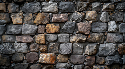 granite stone wall background Stone wall texture background - grey stone siding with different sized stones generative ai
