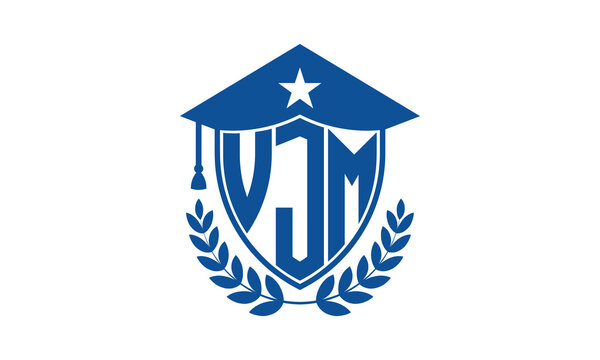 VJM three letter iconic academic logo design vector template. monogram, abstract, school, college, university, graduation cap symbol logo, shield, model, institute, educational, coaching canter, tech