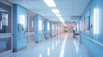 Clean hospital corridors, modern hospitals,Bright lights at the end the hospital corridor. 