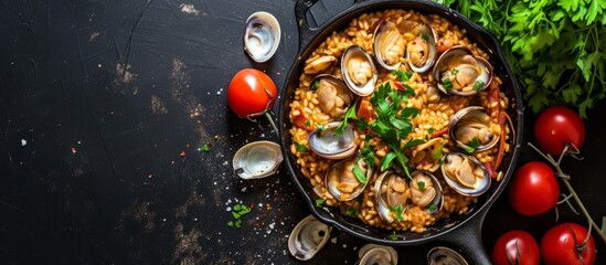 Delicious pasta with fresh clams, cooked to perfection in a sizzling pan - Powered by Adobe