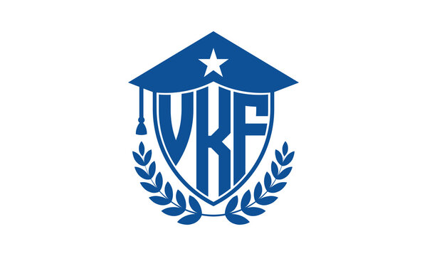 VKF three letter iconic academic logo design vector template. monogram, abstract, school, college, university, graduation cap symbol logo, shield, model, institute, educational, coaching canter, tech