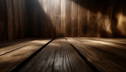 Poster a 3D rendering that highlights the depth and authenticity of dark wooden boards. Emphasize realistic lighting to bring out the texture, providing a compelling and immersive visual experience © Asad