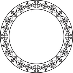 Vector monochrome Kazakh national round pattern, frame. Ethnic ornament of the nomadic peoples of Asia, the Great Steppe, Kazakhs, Kirghiz, Kalmyks, Mongols, Buryats, Turkmens