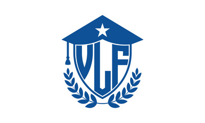 VLF three letter iconic academic logo design vector template. monogram, abstract, school, college, university, graduation cap symbol logo, shield, model, institute, educational, coaching canter, tech