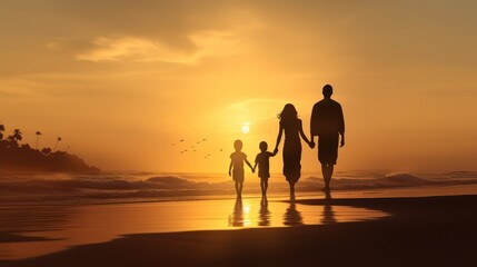 family silhouette father, mother, son 