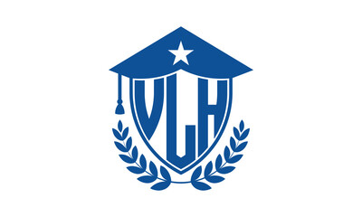 VLH three letter iconic academic logo design vector template. monogram, abstract, school, college, university, graduation cap symbol logo, shield, model, institute, educational, coaching canter, tech