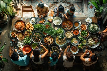Food brings people together, so images and videos of families and friends dining on regional food is always on the menu. - obrazy, fototapety, plakaty