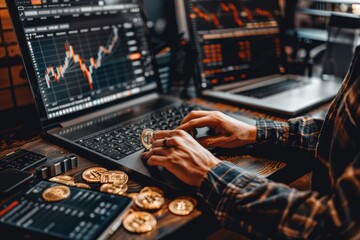 With the rise of cryptocurrency and new trading platforms, people in their 20s and early 30s are getting more involved with investing--and we’re looking to depict that. - obrazy, fototapety, plakaty