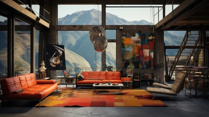 Building a house on the mountain,industrial raw style , in the mountains , 