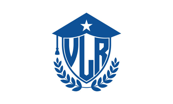 VLR three letter iconic academic logo design vector template. monogram, abstract, school, college, university, graduation cap symbol logo, shield, model, institute, educational, coaching canter, tech