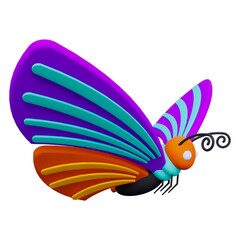  3D Illustration Beautiful Purple Butterfly flying icon