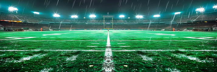 empty american football stadium at night with light and line,