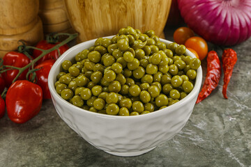 Sweet canned young green peas