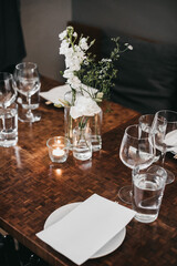 Elegant wedding dinner reception with white details