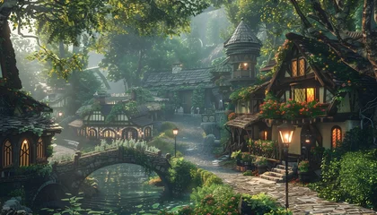 Tuinposter Village house in fantasy style, painting style, generated by AI © Sigit