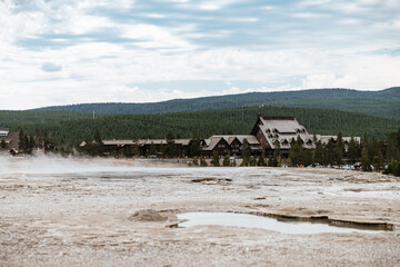 View of Old Faithful Inn from boardwalk in Yellowstone National