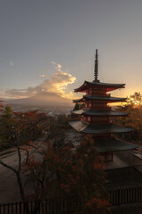Mount Fuji volcano at morning sun Japan, Asia
