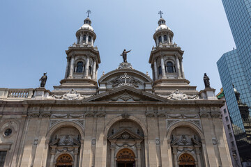 Fototapeta na wymiar Facade of Metropolitan Cathedral of Santiago, Chile