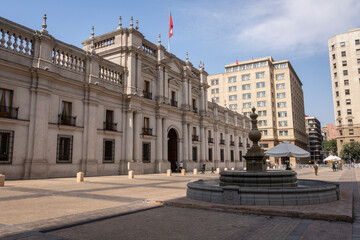Fototapeta na wymiar Facade of Presidential Palace historic building in Santiago