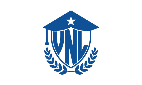 VNL three letter iconic academic logo design vector template. monogram, abstract, school, college, university, graduation cap symbol logo, shield, model, institute, educational, coaching canter, tech