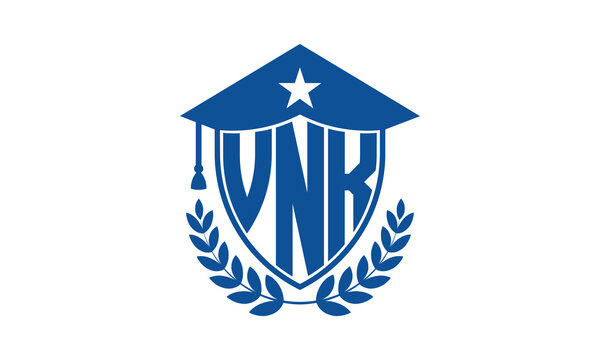 VNK three letter iconic academic logo design vector template. monogram, abstract, school, college, university, graduation cap symbol logo, shield, model, institute, educational, coaching canter, tech