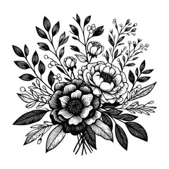 black and white flowers hand drawn vector illustration isolated white background