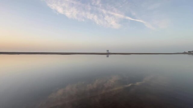 Lifeguard tower on the empty beach at sunrise  in Puerto del Carmen