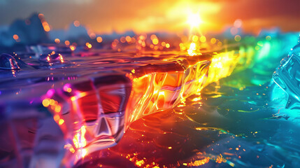 slice of ice illuminated by colored light