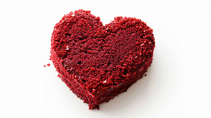 Red velvet cake in the shape of a heart on a white background 