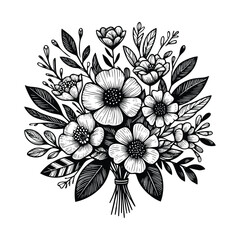 black and white flowers hand drawn vector illustration isolated white background