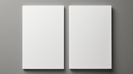 Brochures or two blank white pages side by side top-down isolated in a grey background. Generative ai - obrazy, fototapety, plakaty