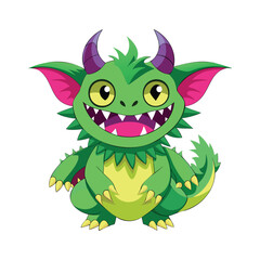 Cute cartoon monster creature character vector illustration isolated white background