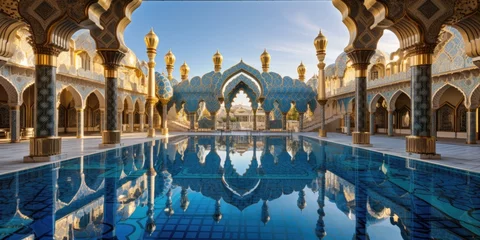 Fotobehang modern mosque and swimming pool © Murda