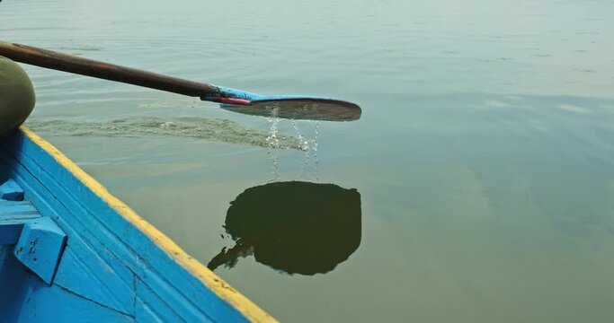 Close Up of Heart Shaped Paddle Rowing a Traditional Boat on Dal Lake in Srinagar Kashmir India