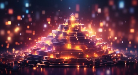 Digital fortress surrounded fire hologram background