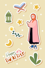 islamic illustration sticker pack for eid mubarak card element