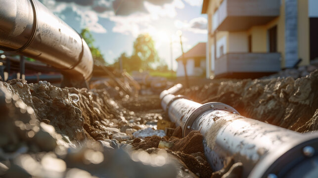 Installation of a sewage pipes in the street by public works to give access to mains drainage to neighboring houses and buildings
