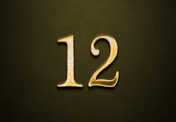 Old gold effect of 12 number with 3D glossy style Mockup.	