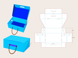 Rope Handle Shoe Box Die line template of Medium size 13 x 7.5 x 4 Inch | One piece corrugated shoebox die line template