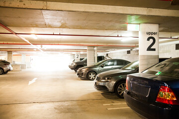 Cars parked in multi storey car park